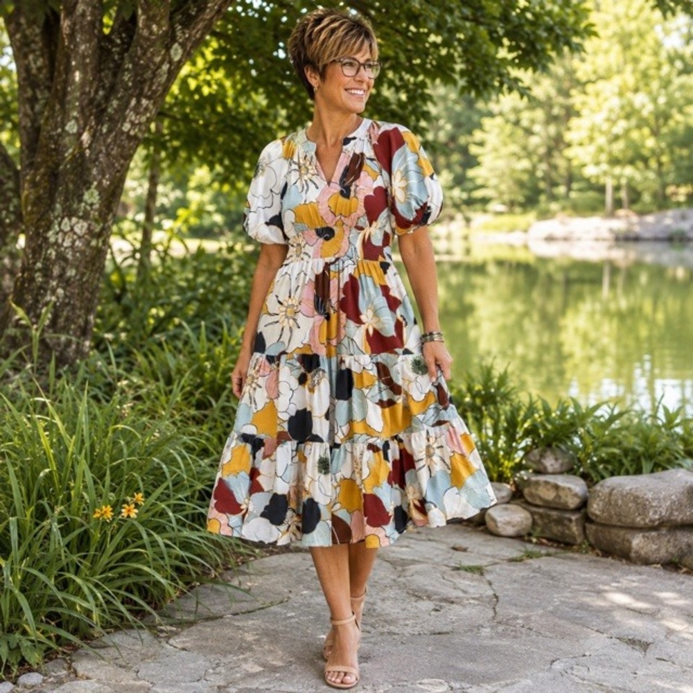 Conditions Apply Anthropologie Tiered Midi Dress Multicolor Floral Women US 4
